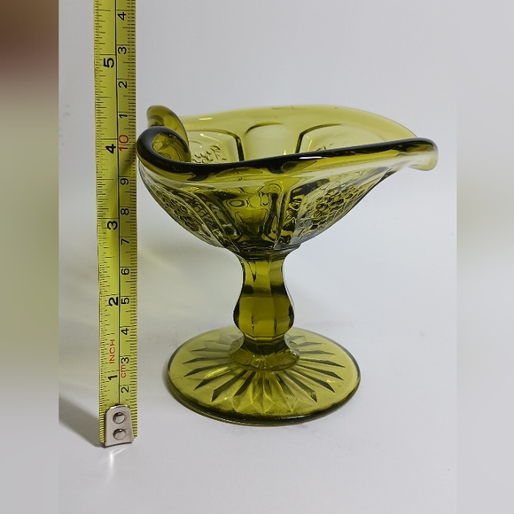 1960 LE Smith Green Glass Grapes Pedestal 4" Compote Dish Round Base - Picture 7 of 8